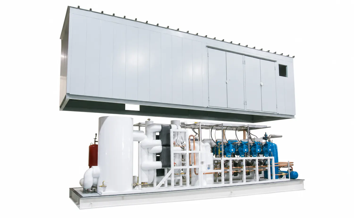 Complete EKS custom cooling system with overhead equipment and tank and pump skid